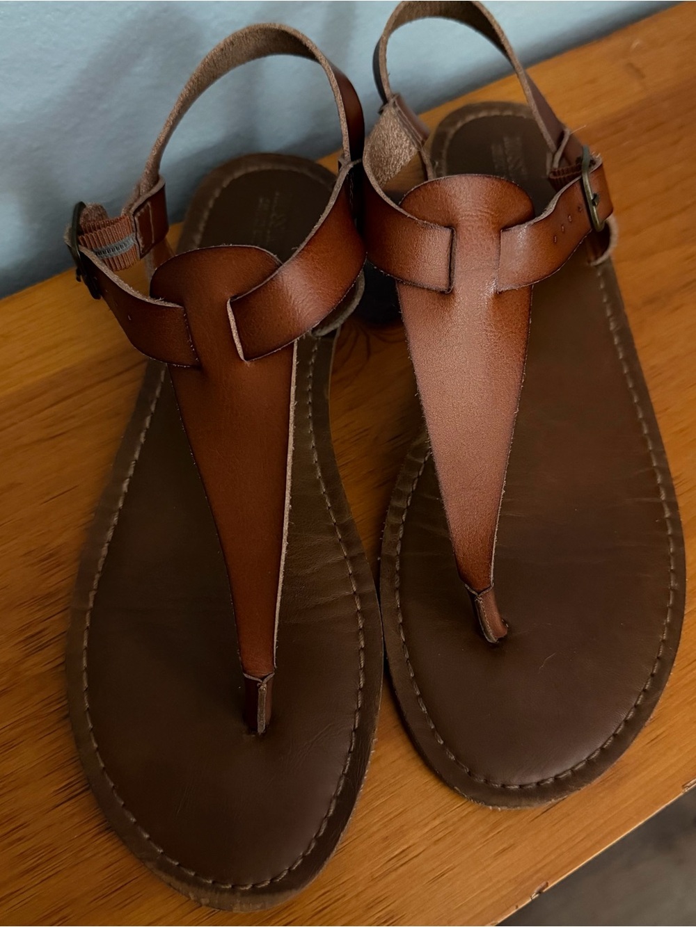 Mossimo Supply Co. Brown Leather T-Strap Sandals